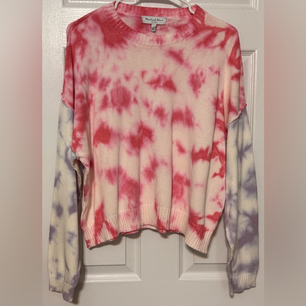 Michael Stars Tie-Dye Knit Sweater – Pink & Lavender, 100% Cotton, Size Large